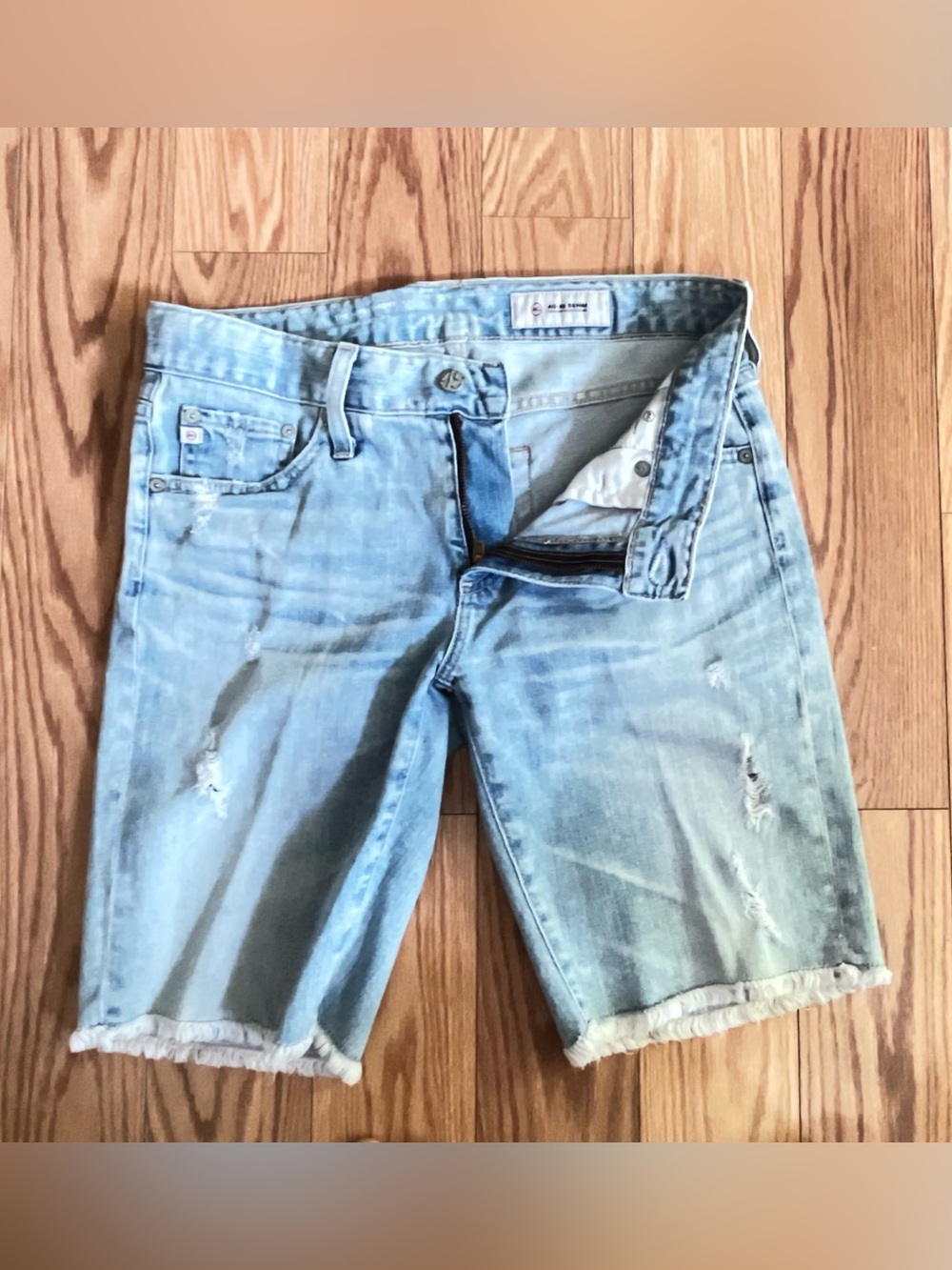 AG Adriano Goldschmied Japanese stretch light wash distressed Denim Shorts 27R